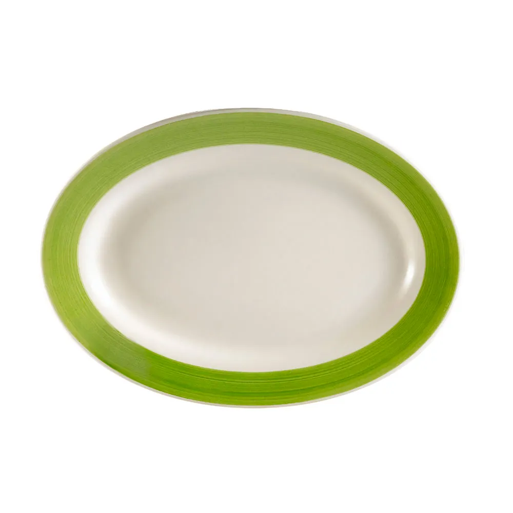 CAC China R-13-G Oval Platter, 11-1/2" L x 8-1/4" W x 1-1/4" H, Green Ceramic - Dozen