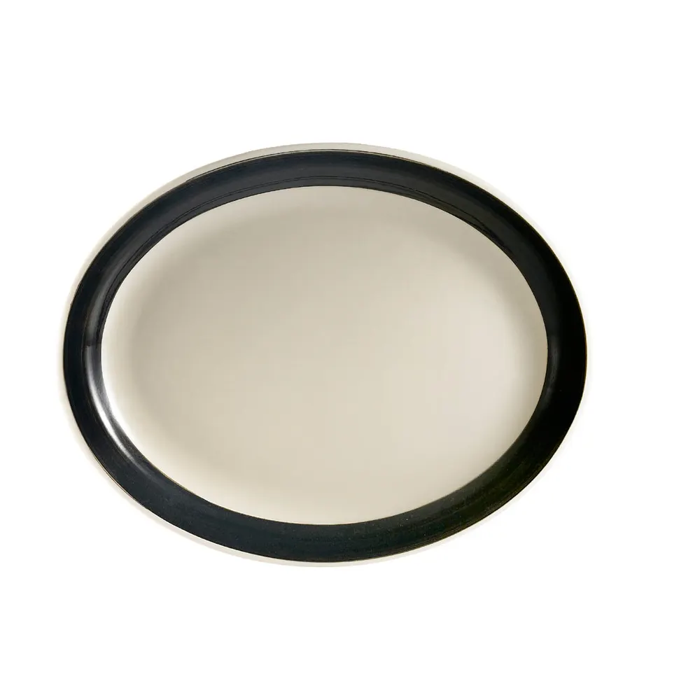 CACChina R-13NR-BLK - Oval Ceramic Platter, 11.5" L x 9" W x 1.25" H, Black Narrow Rim - Dozen