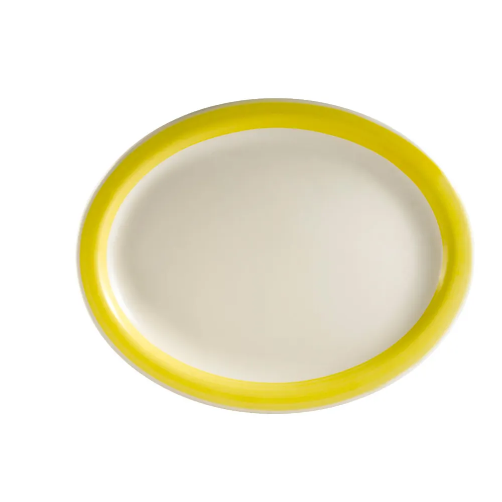 CAC China R-13NR-Y Oval Platter, 11½" L x 9" W x 1¼" H, Yellow Ceramic, Narrow Rim - Dozen
