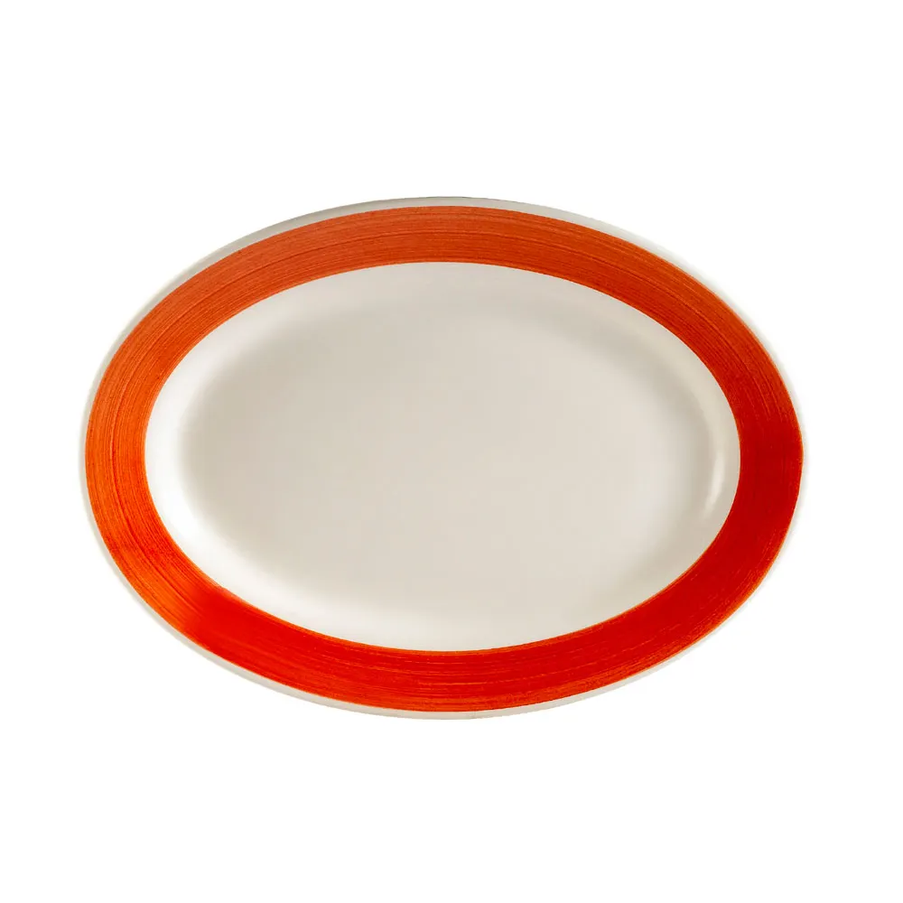 CAC China R-14-R Rainbow Platter,12½" L x 8½" W x 1½" H,Oval Rolled Red Ceramic Dishwasher - Dozen