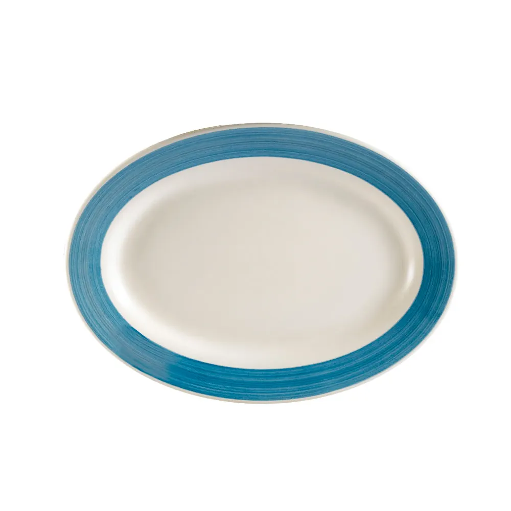 CAC China R-34-BLU Rainbow Platter, 9-3/8" L x 6-1/4" W x 3/4" H, Oval, Rolled Edge - Dozen