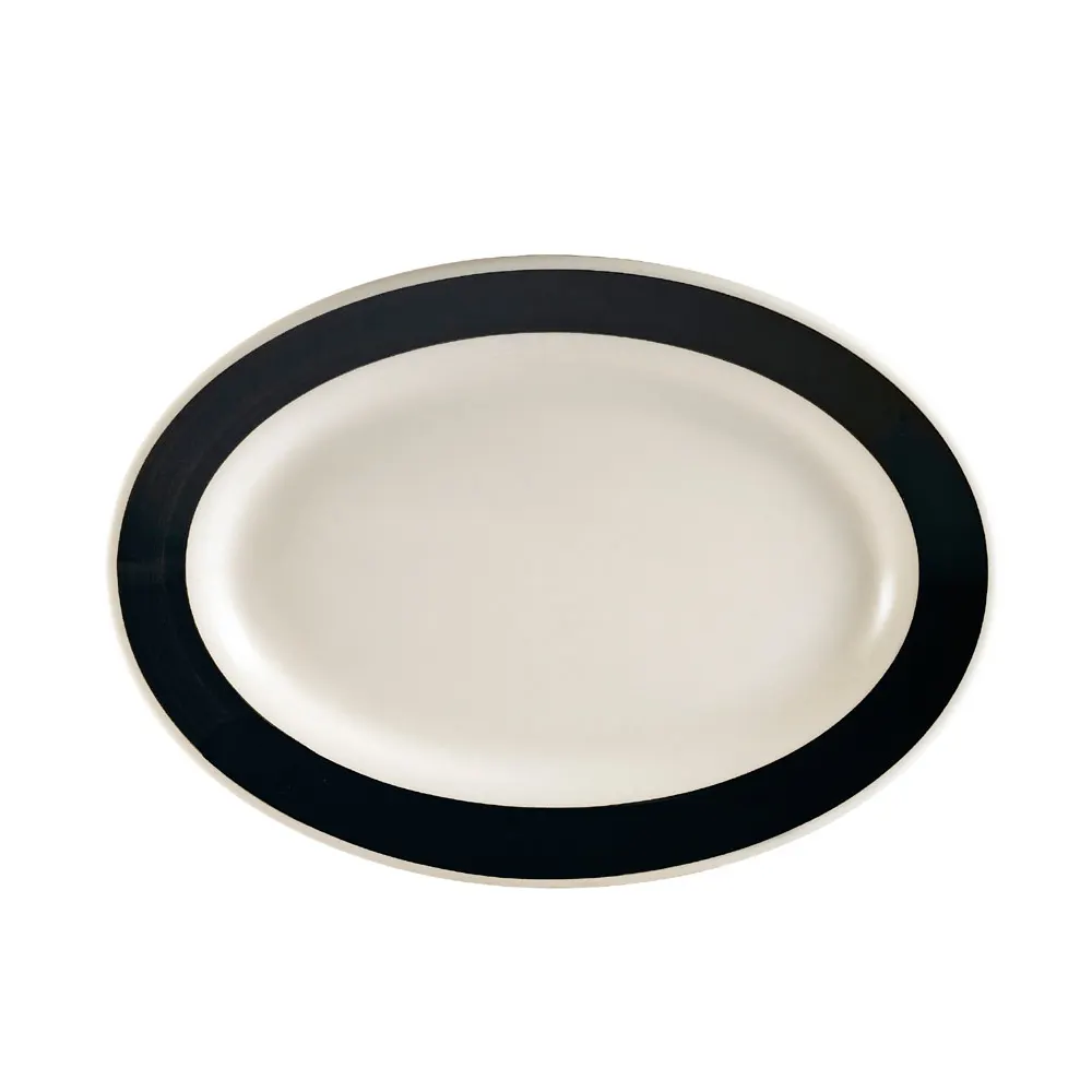 CAC China R-51-BLK - Oval Black Ceramic Platter, 15½" L x 10" W x 1½" H, Rolled Edge - Dozen