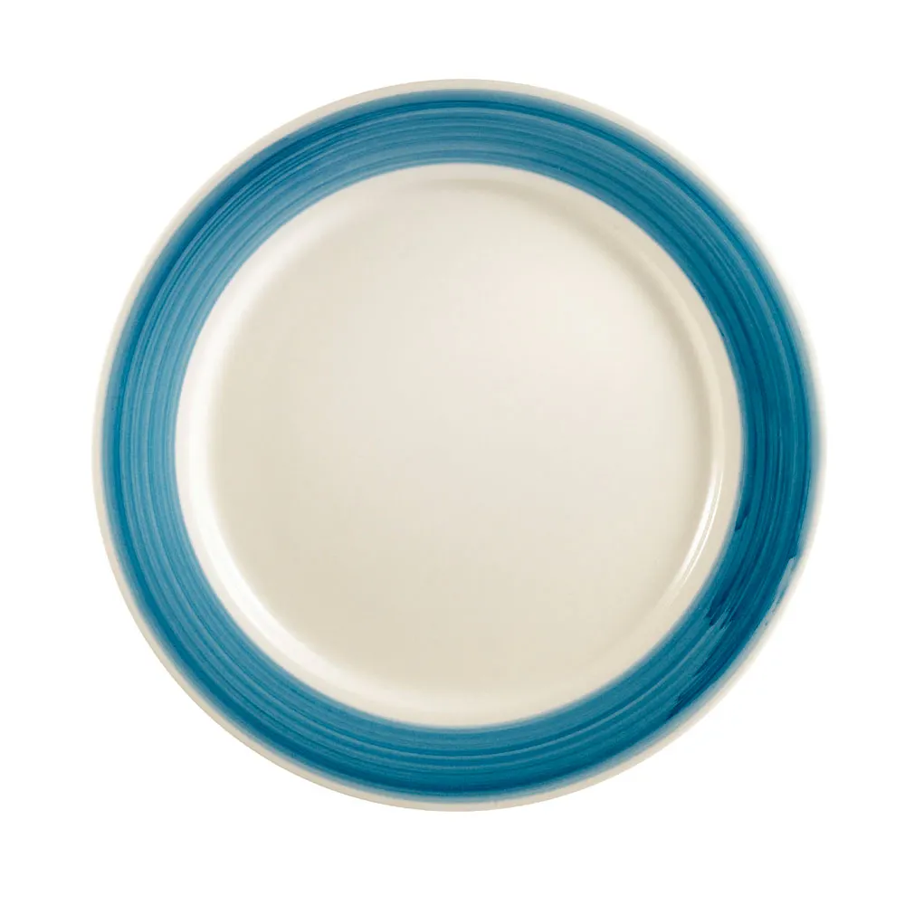 CAC China R-6-BLU Rainbow Plate – 6-1/2" Dia. x 1/2" H, Round, Rolled Edge, Ceramic, Blue 1 Dozen