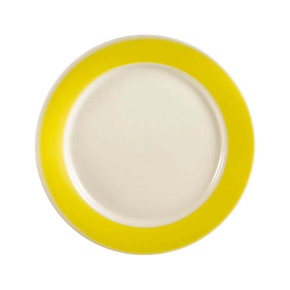 CAC China R-8-Y Rainbow Yellow 9" Round Stoneware Plate, Rolled Edge, Dishwasher Safe - Dozen