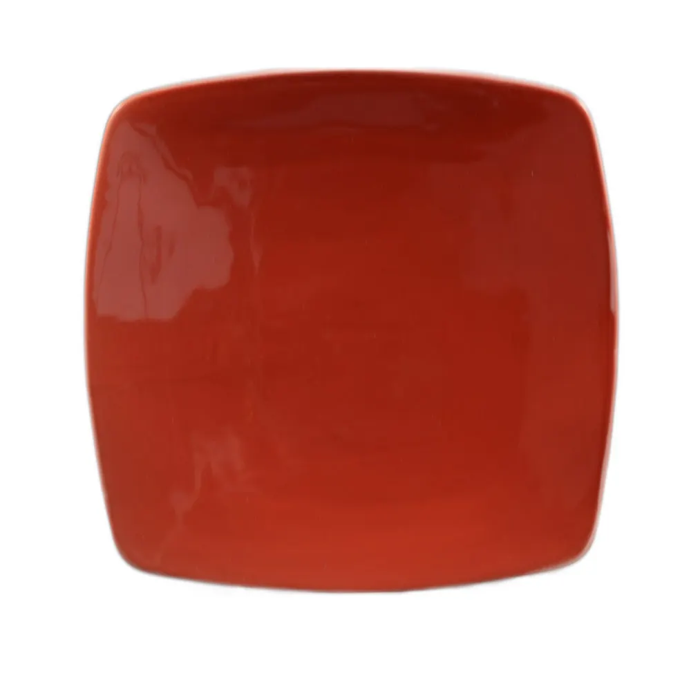 CAC China R-FS21-R Square Plate, 11-7/8" x 11-7/8" x 1-1/4" Ceramic Red, DW/Ov/MW Safe - Dozen