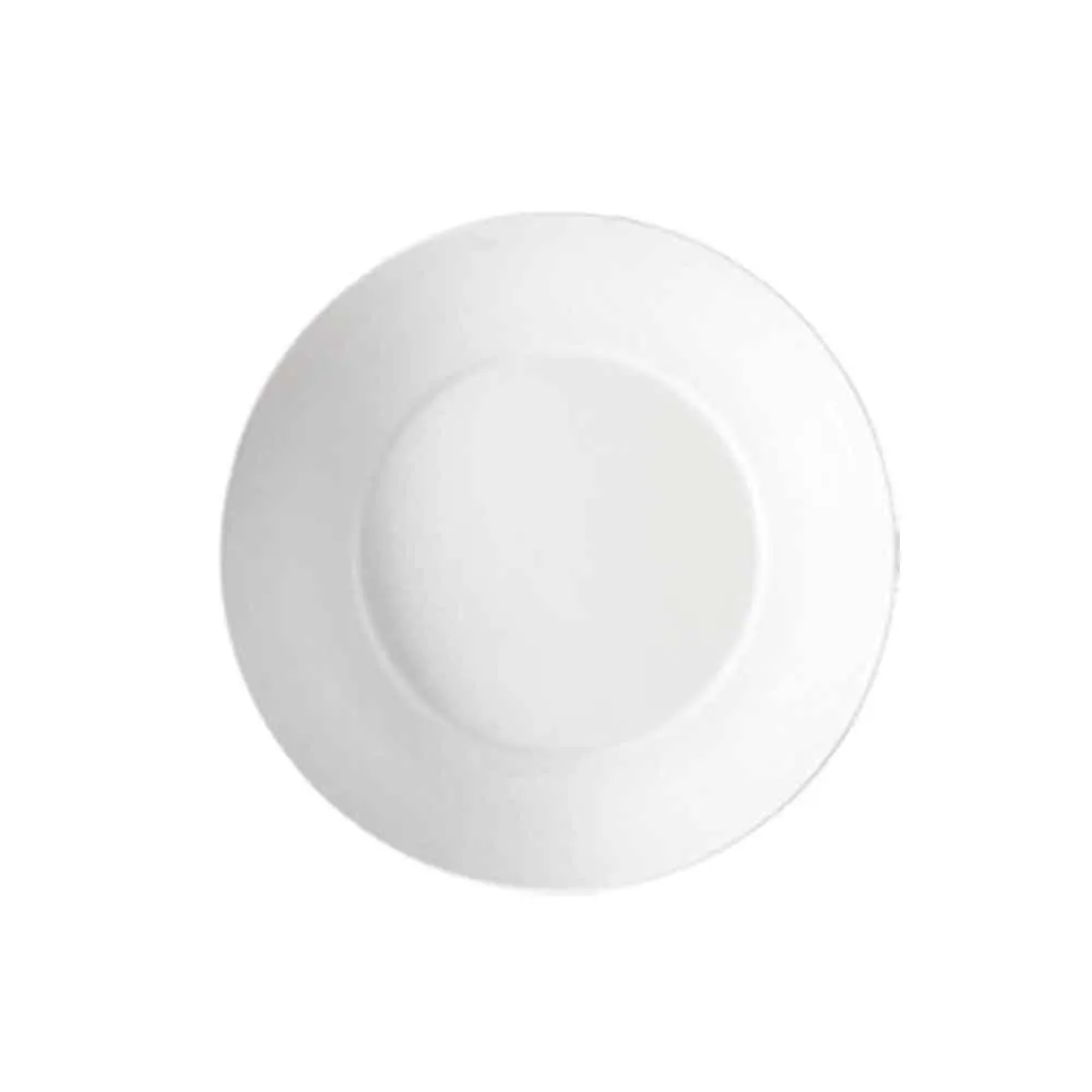CACChina R-SP16-P - 10-1/2" Round Porcelain Plate, Super White, Wide Rim, Dishwasher Safe - Dozen