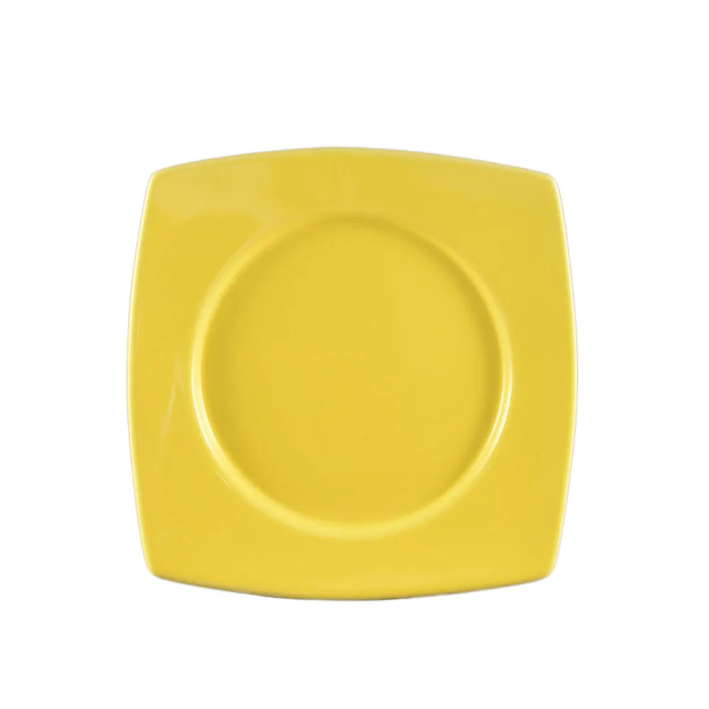 CAC China R-SQ8-Y Clinton Plate, 8-7/8" x 8-7/8" x 3/4", Round Square, Ceramic, Yellow - Dozen