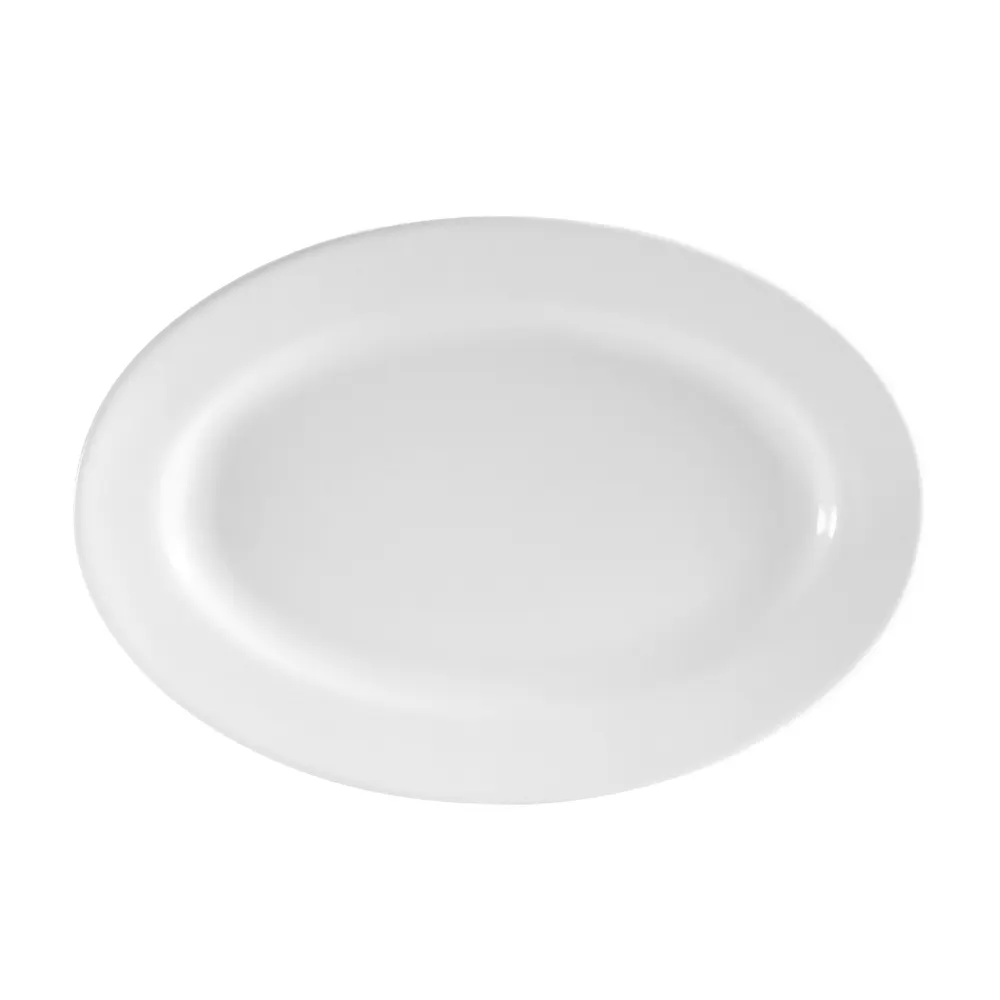 CAC China RCN-13 Clinton Platter, 11-3/4" L X 7-7/8" W X 1" H Oval Porcelain White Edge - Dozen