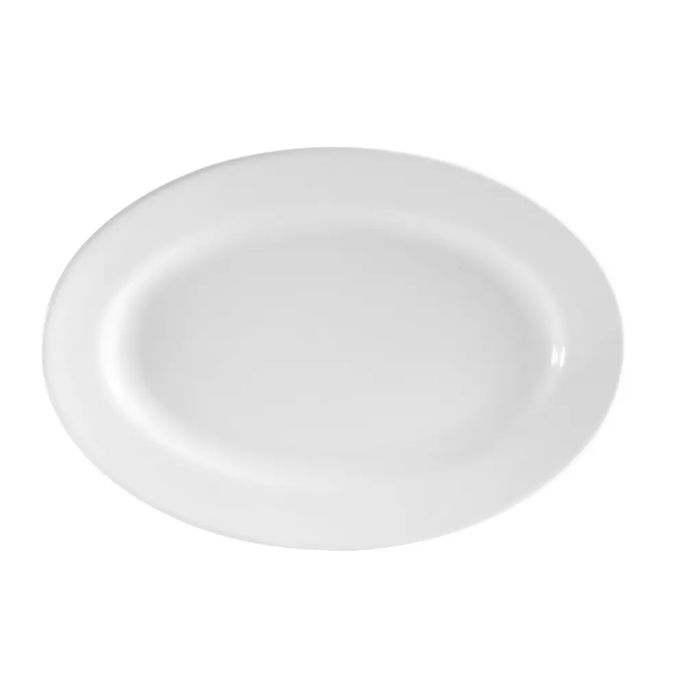 CAC China RCN-92 Clinton Oval Porcelain Platter 22" L x 15" W, 2" H, White, Rolled Edge, Dishwasher Safe