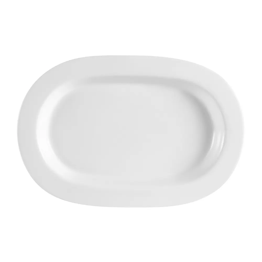 CAC China RCN-94 Oblong Porcelain White Platter – 14" L X 9-1/4" W X 1-1/4" H Safe - Dozen