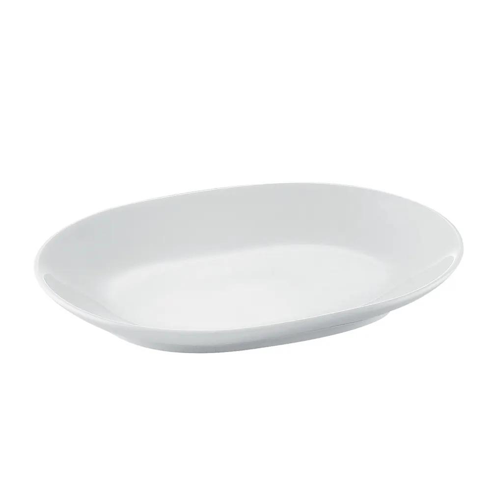 CACChina RCN-CD12 D-End Platter, 9-7/8"L x 7-1/2"W x 1"H, Coupe Rim Porcelain, Super White - Dozen