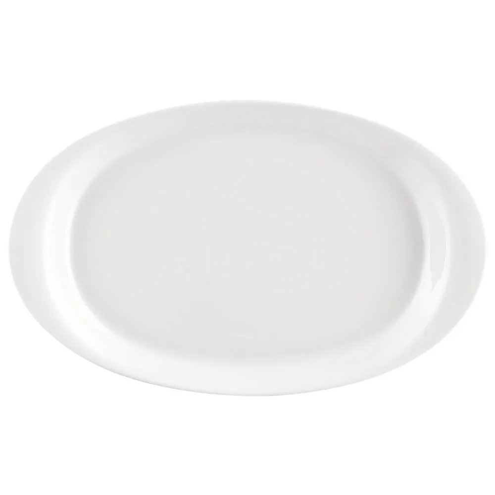 CACChina RCN-OD61 Platter, 16-1/4" L x 10" W x 1-3/4" H Oval Deep Rim Porcelain White Safe - Dozen