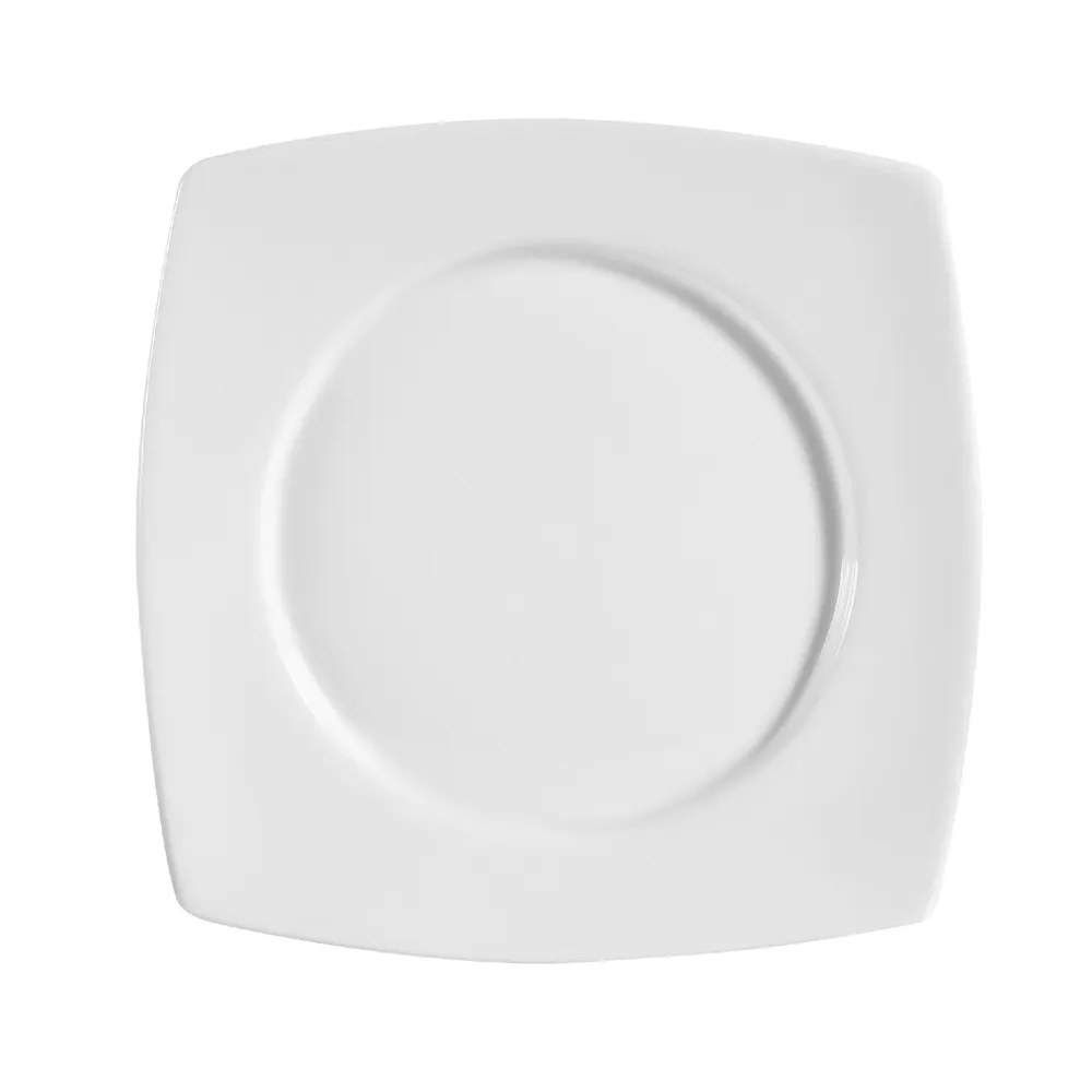 CAC China RCN‑SQ16 Clinton Plate, 10-1/2" x 10-1/2" x 1" Square Porcelain Super White - Dozen