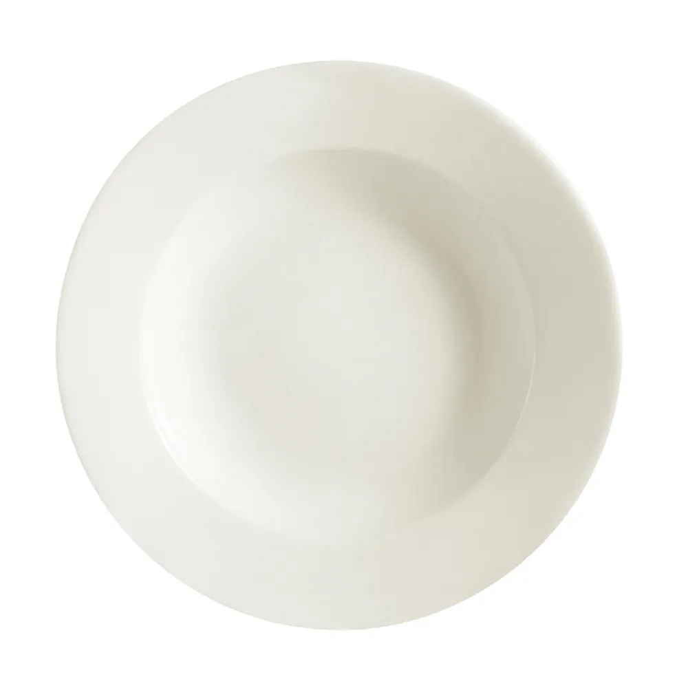 CAC China REC-105 Pasta Bowl, 16 Oz 10-1/2" Dia x 2" H Round Rolled Edge Ceramic White - Dozen