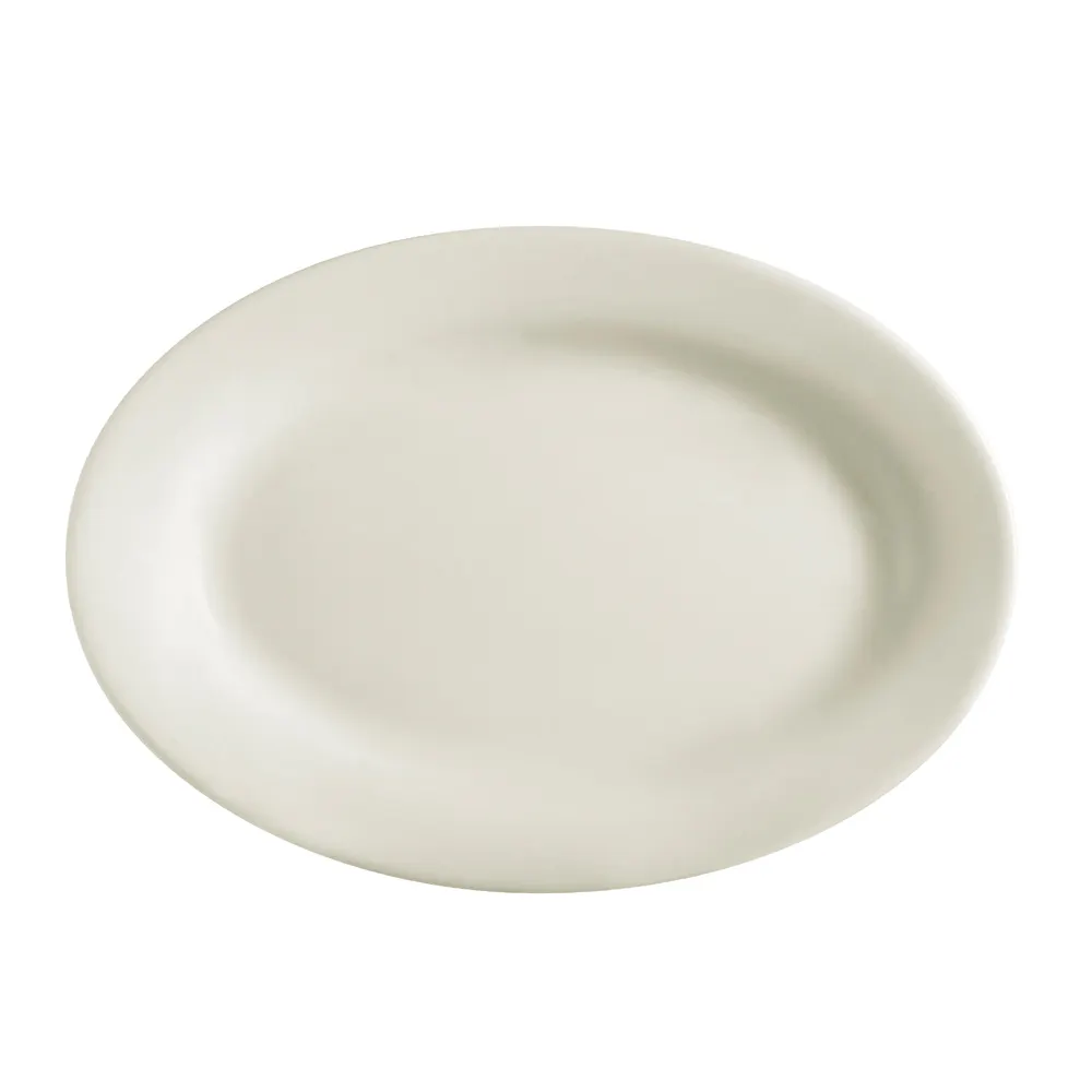 CACChina REC-33 Oval Ceramic Platter, 7"L x 4-5/8"W x 1/2"H, White, Rolled Edge - Dozen