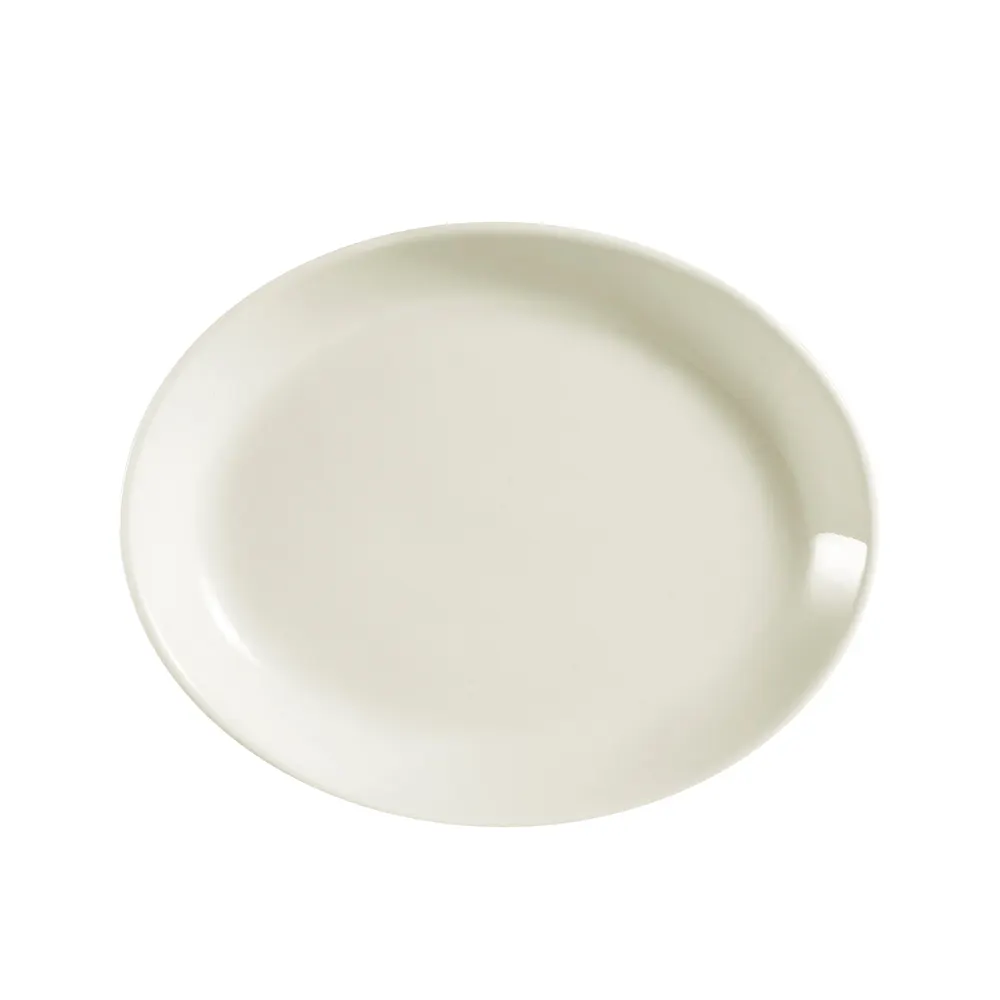 CACChina REC-34C Platter, 9-1/2"L x 7-1/4"W x 1-1/4"H, Oval Coupe, Ceramic, White - Dozen
