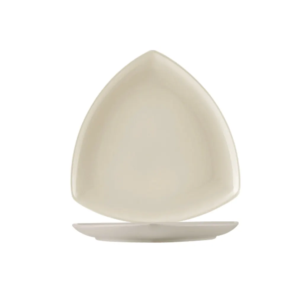 CAC China REC-CT8 Triangular Plate, 8"L x 8"W x 7/8"H, Coupe Rim, Dishwasher Safe, White - Dozen