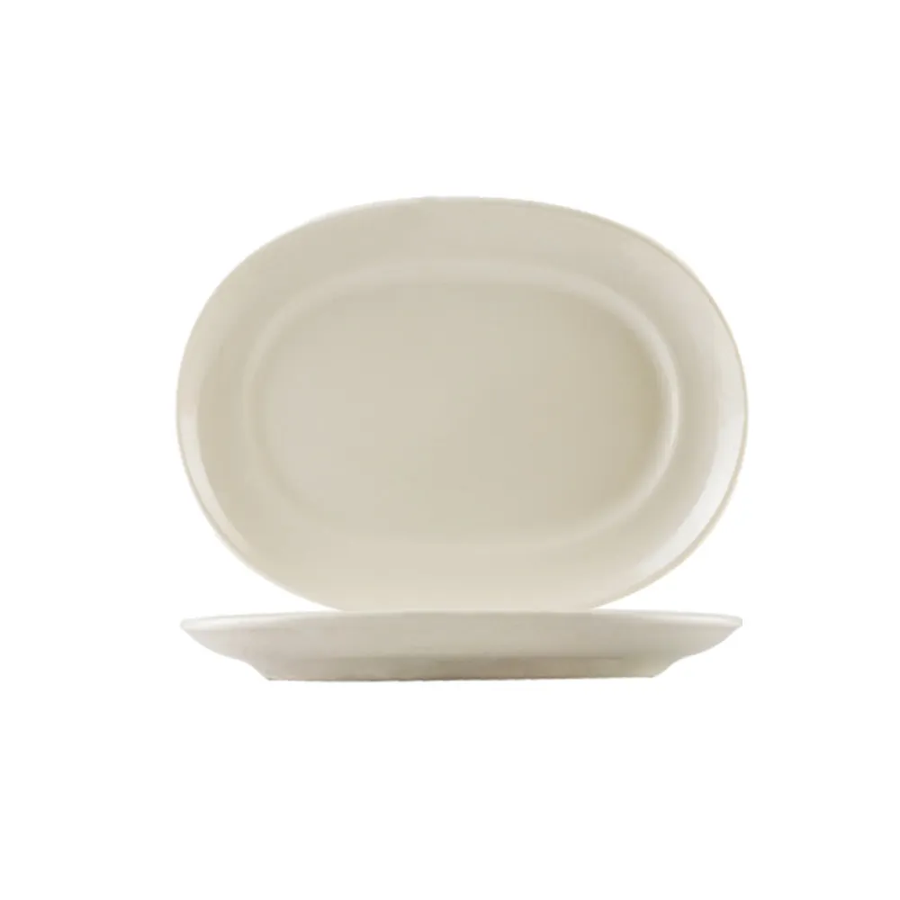 CAC China REC-D12 - 10" L x 8-1/2" W x 1-1/4" H Oval Platter, White, Dishwasher Oven Safe - Dozen