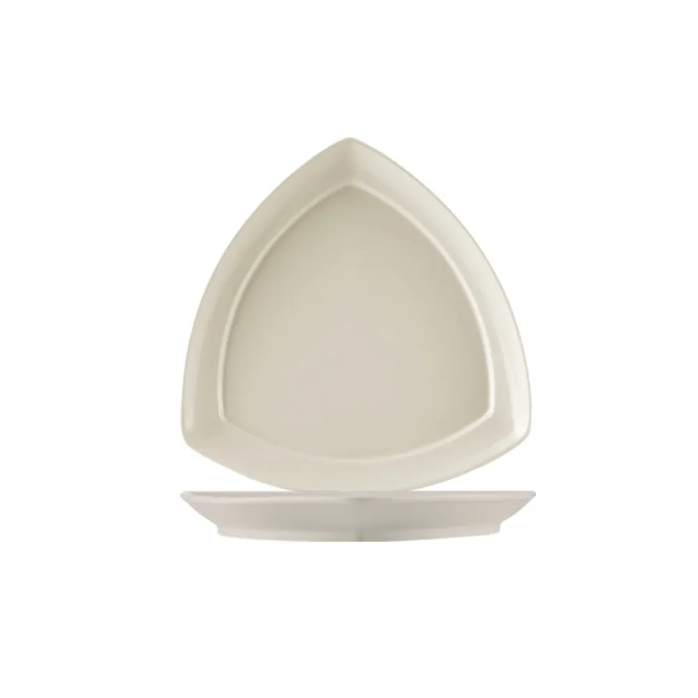 CAC China REC-T21 Triangular Plate, 12" L x 12" W x 1-1/8" H, White Ceramic Safe - Dozen
