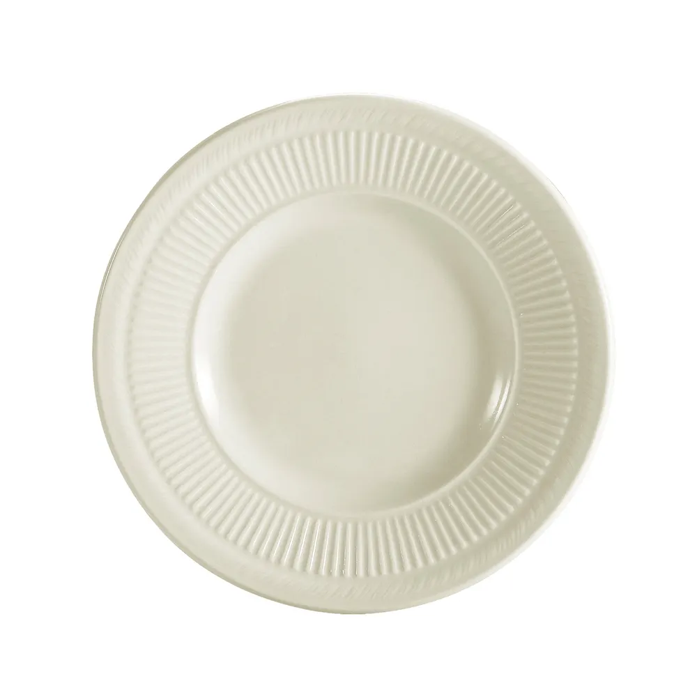 CAC China RID-21 Ridgemont Plate, 11-3/8" Dia. x 1-1/4" H, Round Embossed Rim White Ceramic, Dozen