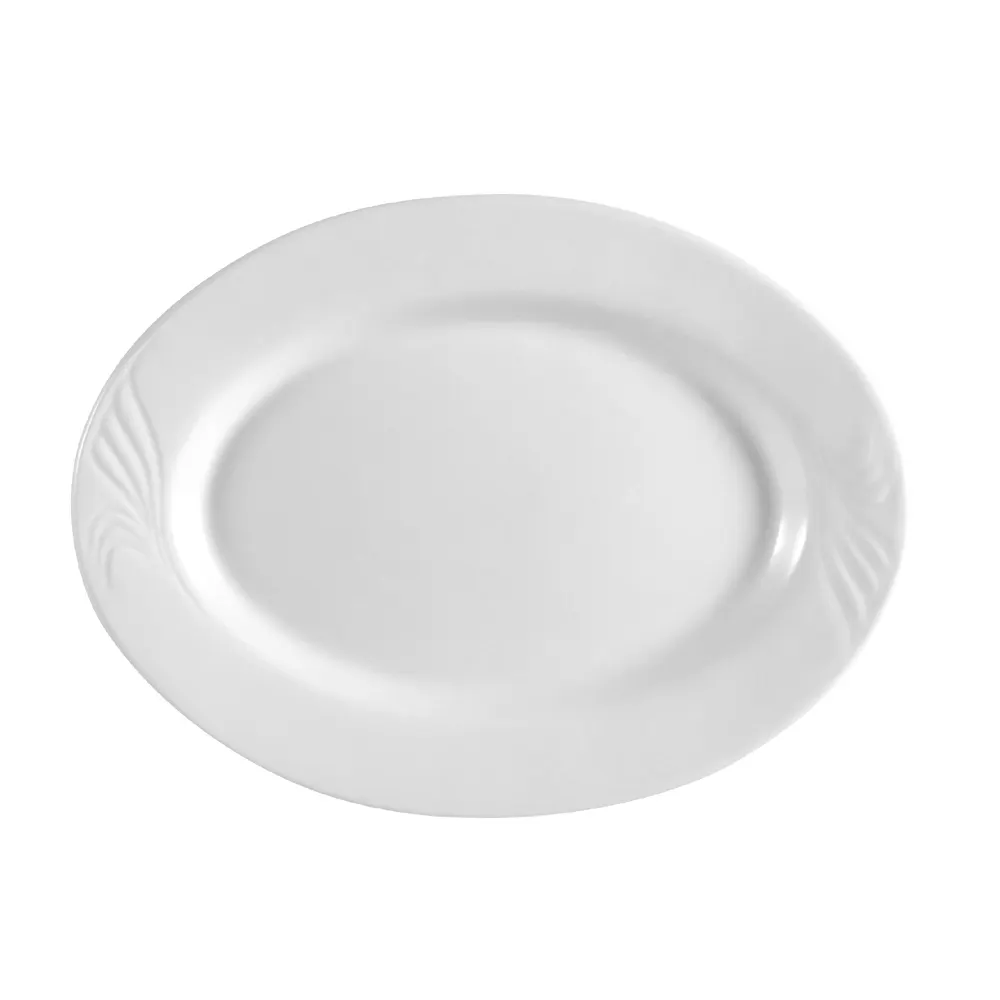 CAC China RSV-13 Roosevelt Platter, 11-3/4" L x 8-5/8" W Oval Porcelain, White, Embossed - Dozen