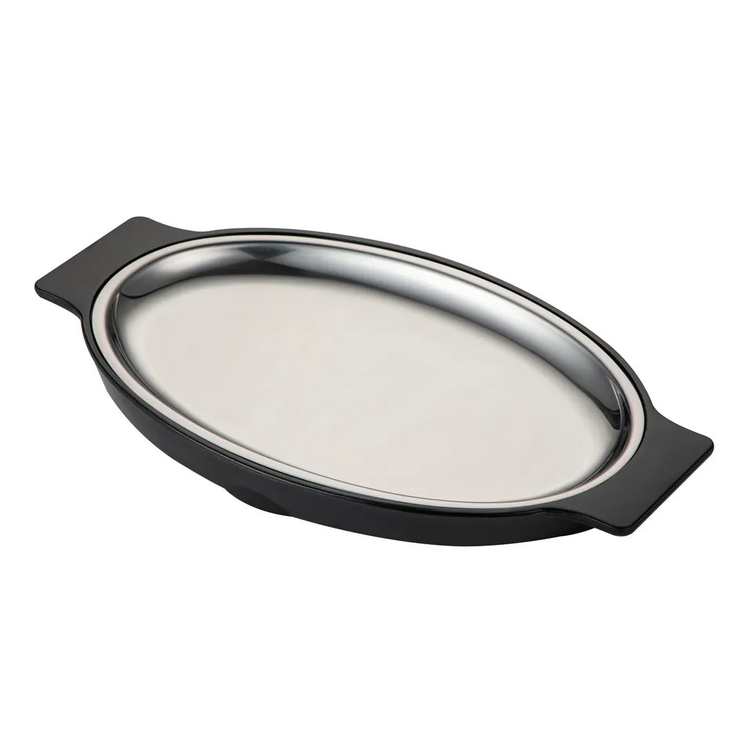 CAC China SBPL-12SET - Two-Piece Oval Stainless Platter Set, 7-7/8"×11-1/2" & 18-1/2"×13-3/4", Set