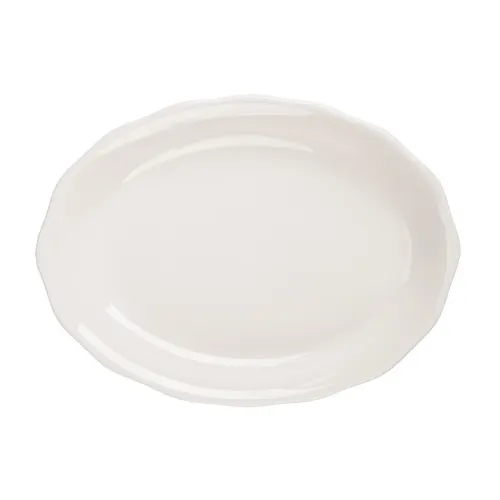 CAC China SC-13 Platter - White Stoneware, 11-5/8" L x 8-1/2" W x 1-1/2" H, Scallop Edge - Dozen
