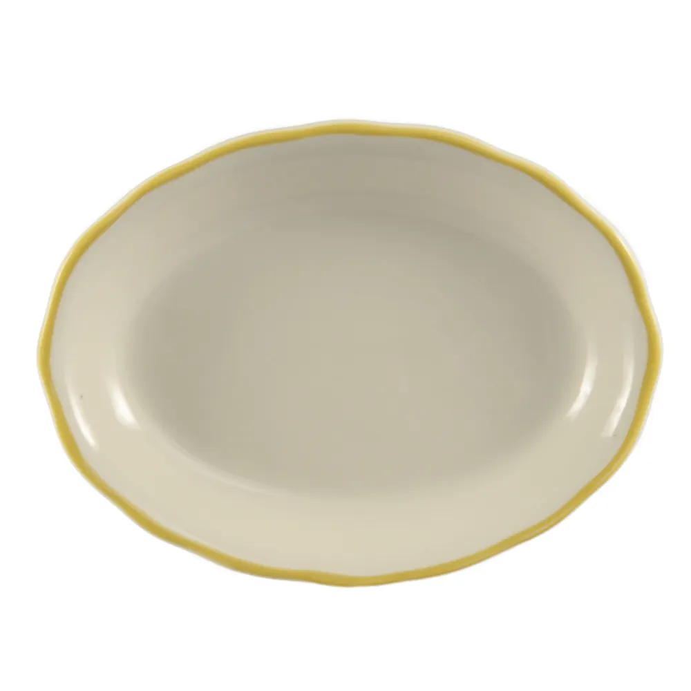 CACChina SC-13G Oval Platter, 11-5/8" L x 8-1/2" W x 1-1/2" H, Scallop Gold/White Stoneware,  Dozen