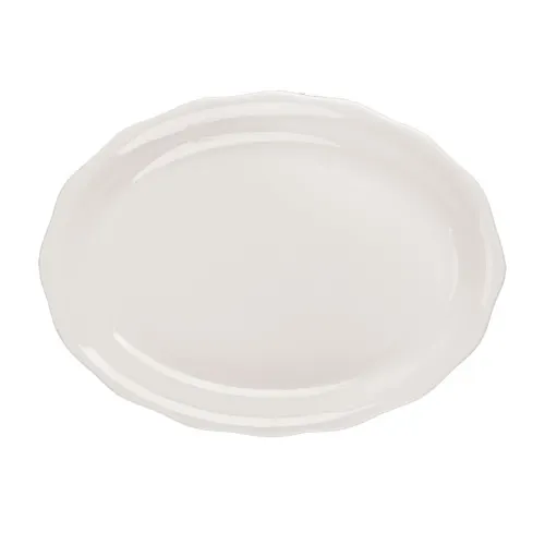CACChina SC-14 Seville Platter, 12-5/8" L x 9-1/4" W x 1-1/2" H Ceramic White Scallop Edge - Dozen
