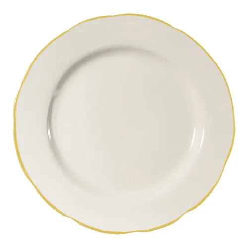 CACChina SC-5G Seville Plate, 5-1/2" Dia. x 3/4" H, Scallop Edge, Gold Band White, Ceramic - Dozen