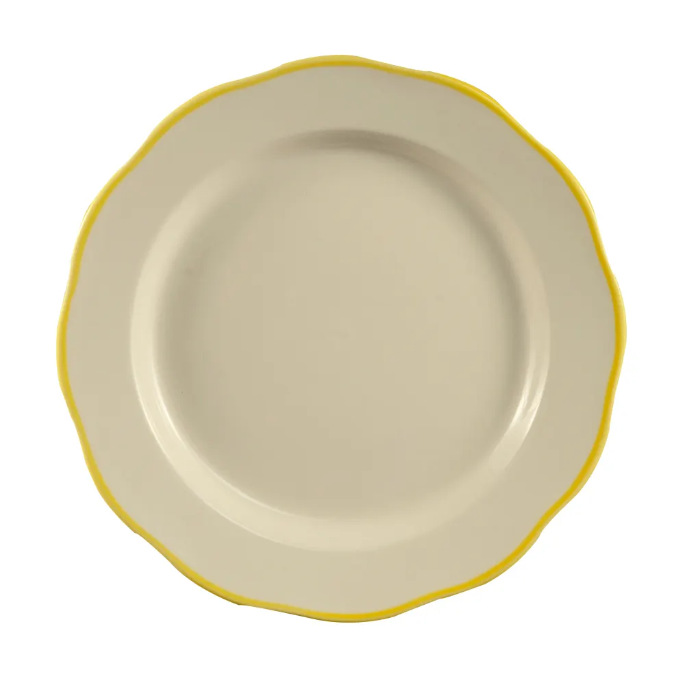 CACChina SC-7G Seville Plate 7-3/8" Dia. x 1" H, Round Scallop Edge, Ceramic, Gold Band/White - Dozen