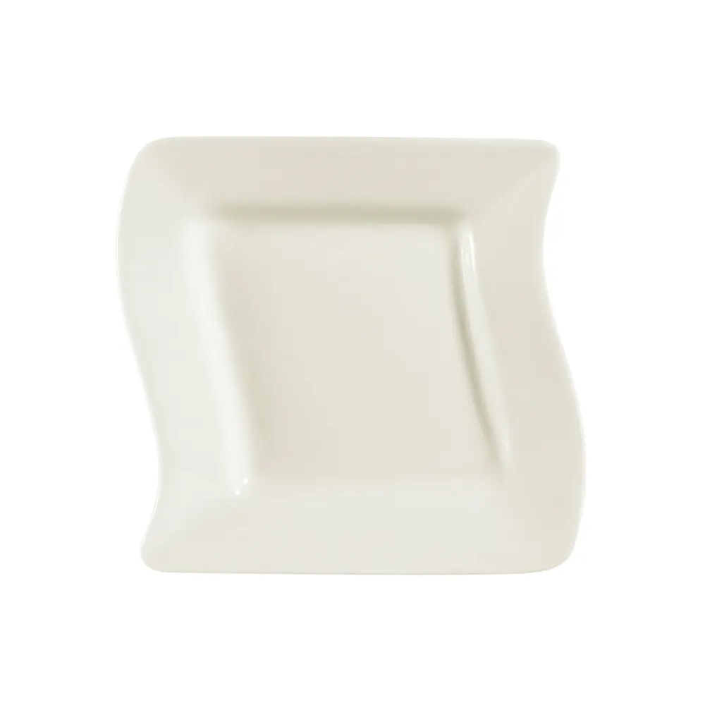 CAC China SOH-21 Soho Plate, 12" x 12" x 1-3/8" Square Wavy White Ceramic, Dishwasher Safe - Dozen