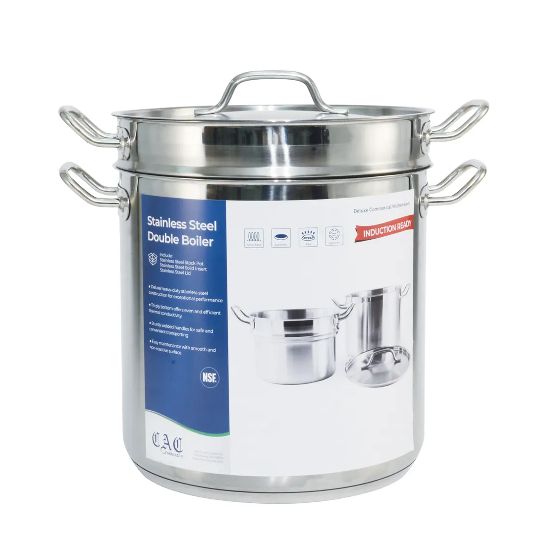 CAC China SPDB-20S 20-Qt Double Boiler, 11-3/4" x 11-3/8" Stainless, Induction Ready - Set