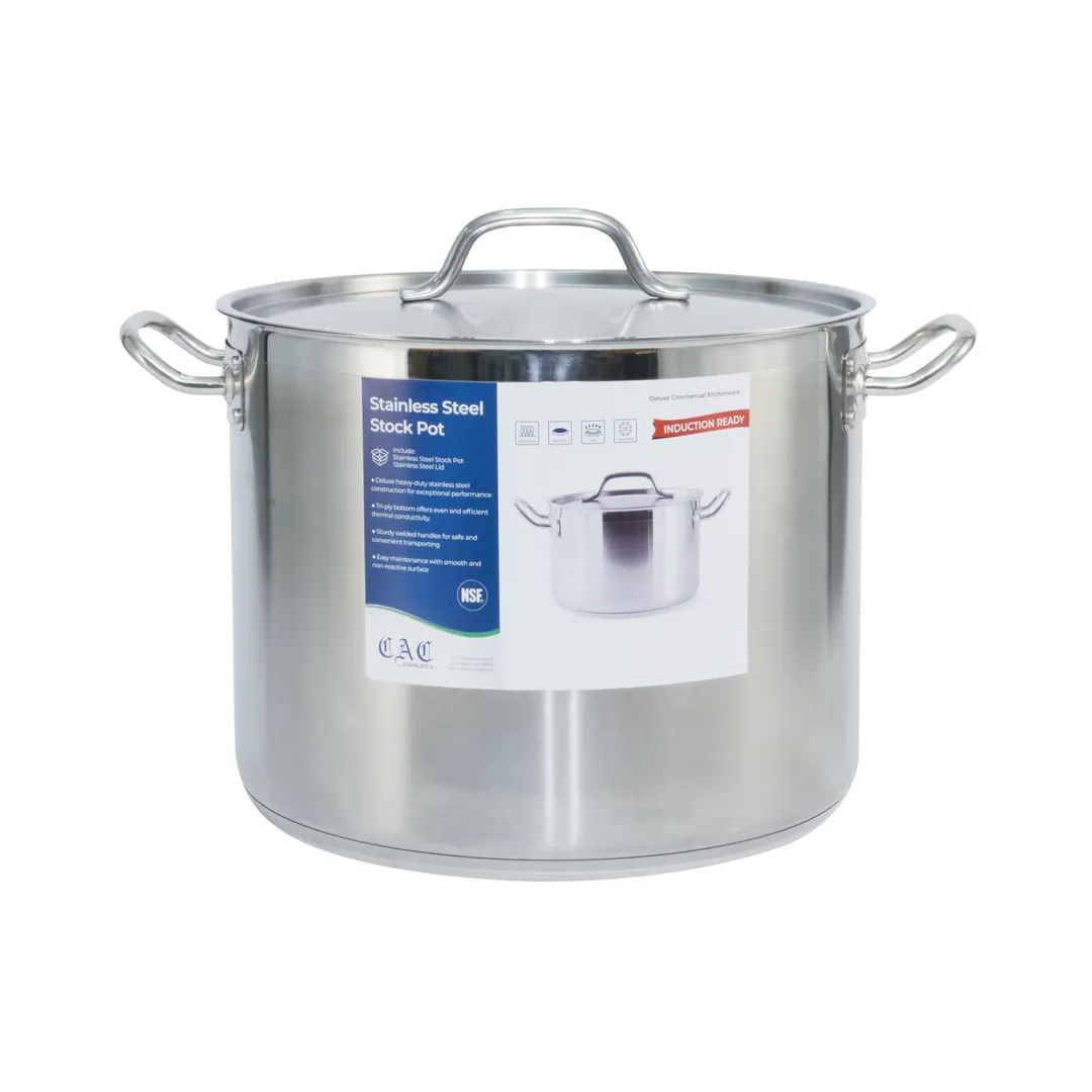CAC China STKP-25 - 25-Qt Stainless Stock Pot with Lid, 13-3/8" x 10-1/4", Induction Ready - Set