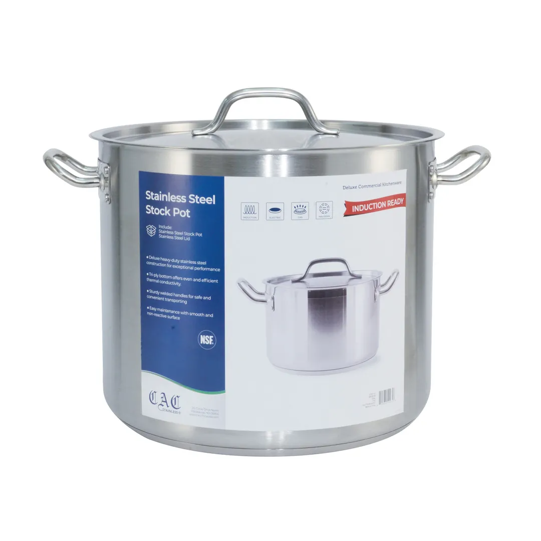 CAC China STKP-32 - 32-Qt Stainless Steel Stock Pot with Lid, Induction Ready - Set
