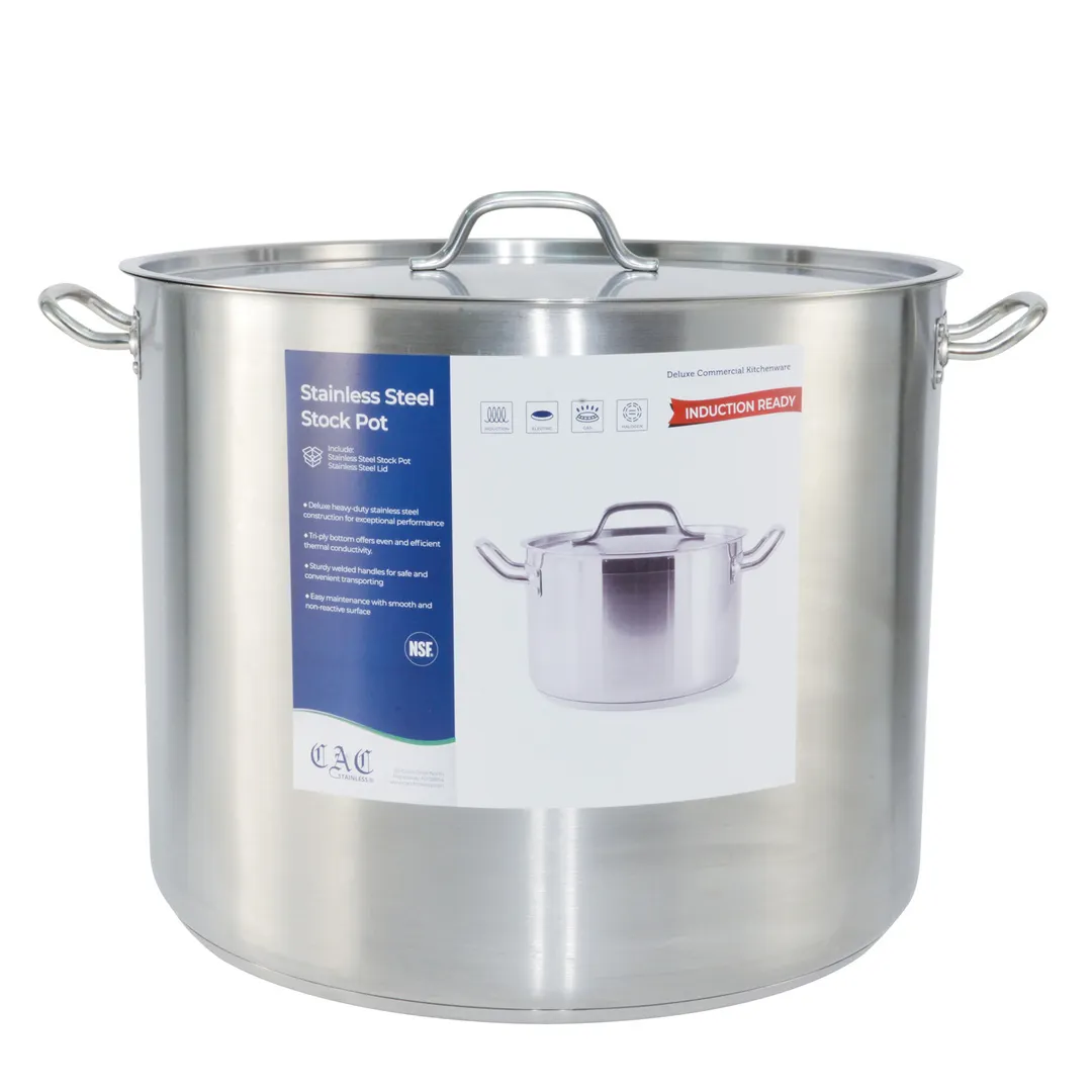 CAC China STKP-83 Stock Pot, 83 Qt., 19-5/8" x 15-3/4", Lid, Induction Ready, Stainless Steel, Set