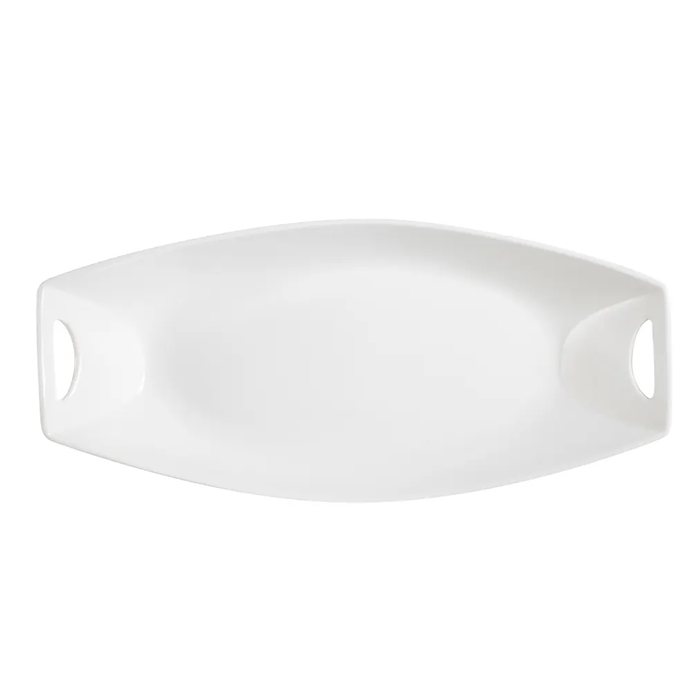 CACChina STU-61 Platter, 16" x 12" x 2-3/4" Oval Porcelain, Bone White, Handles, Safe - Dozen