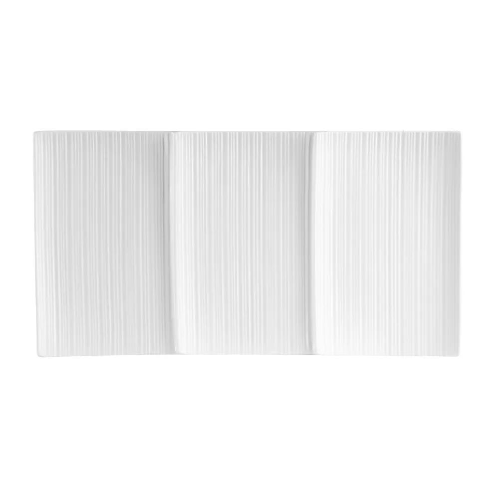 CAC China SUS-3P Divided Plate 14.9"Lx7.8"Wx0.75"H Rect 3‑Comp Porcelain Bone White - Dozen