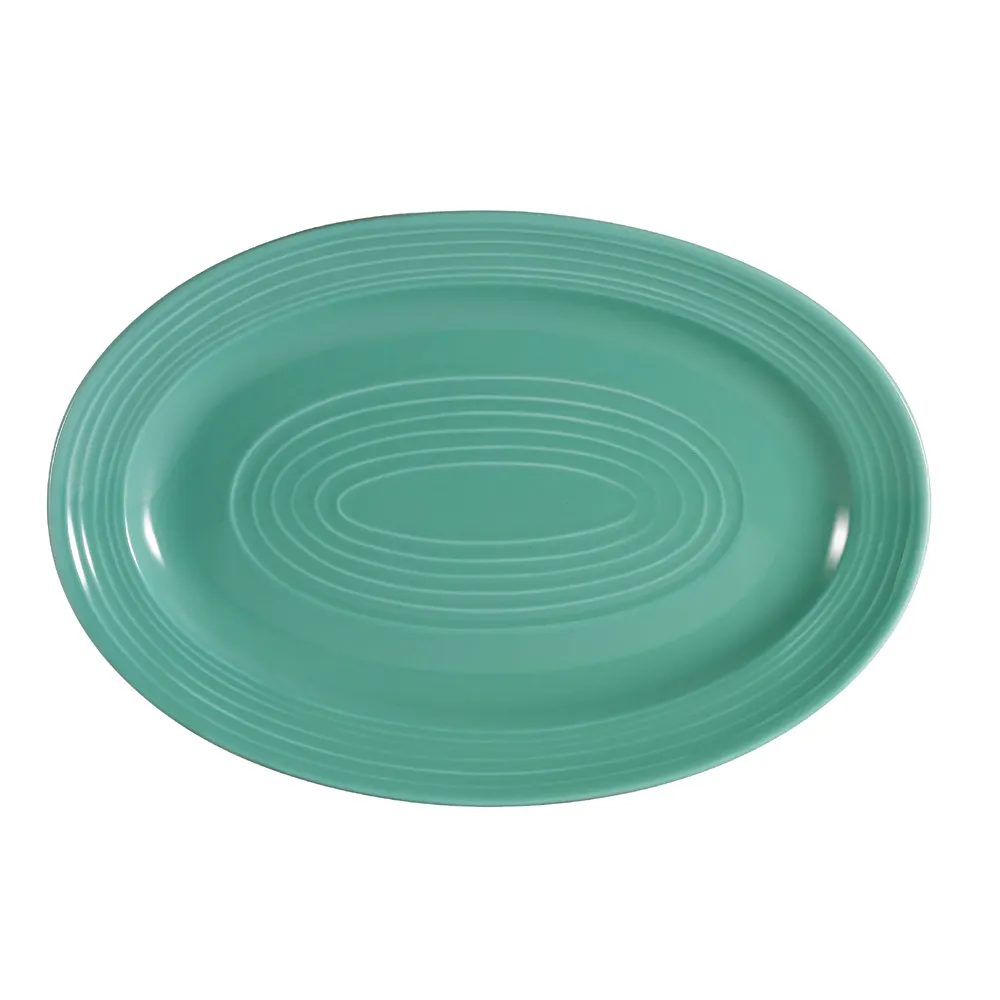 CAC China TG-13-G Platter, 11-3/4" L x 8" W x 1-1/4" H, Oval Green Porcelain Embossed Rim - Dozen