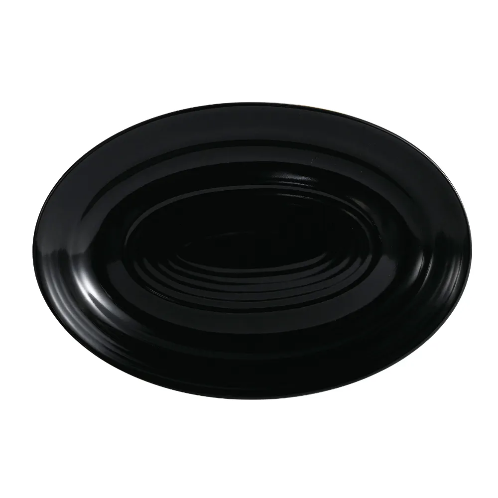 CAC China TG-14-BLK Platter 13-5/8" L x 9-3/8" W x 1-1/2" H Oval Black Porcelain Embossed - Dozen