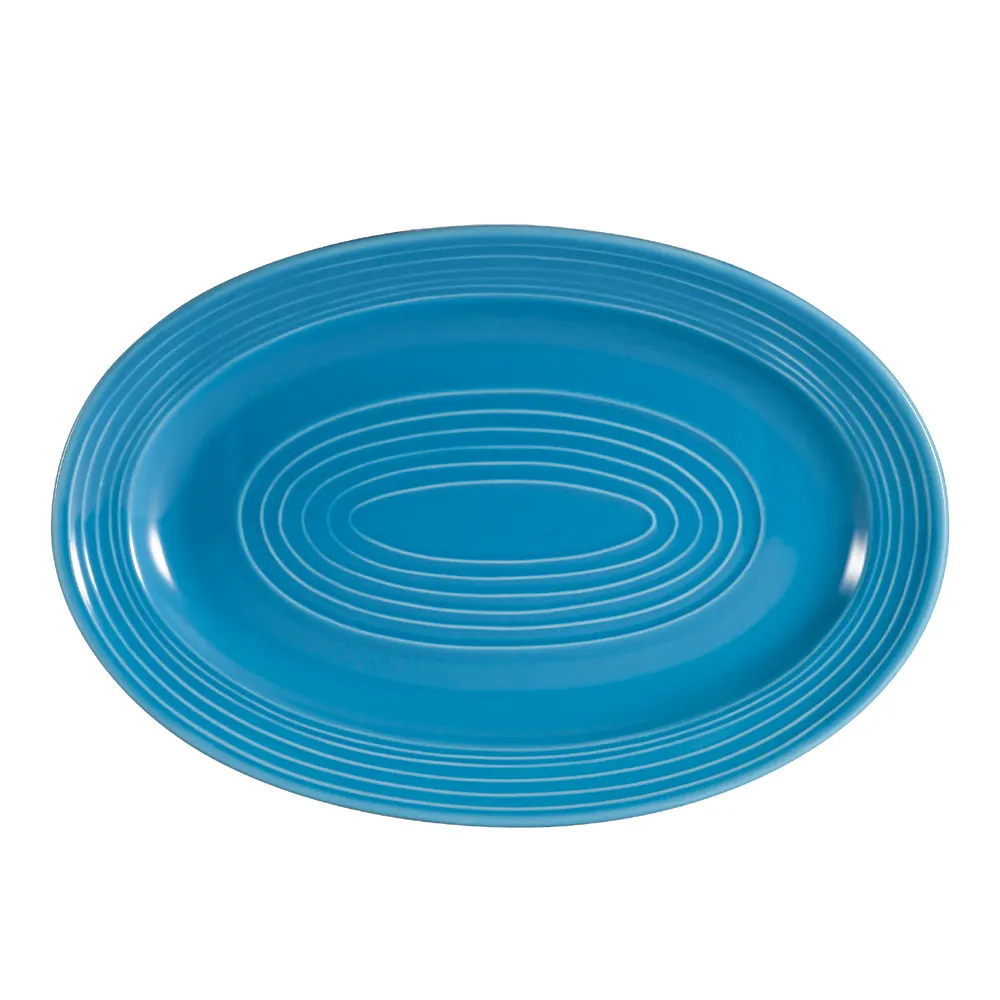 CAC China TG-14-PCK Platter, 13-5/8" L x 9-3/8" W x 1-1/2" H, Peacock Porcelain Emboss Rim - Dozen
