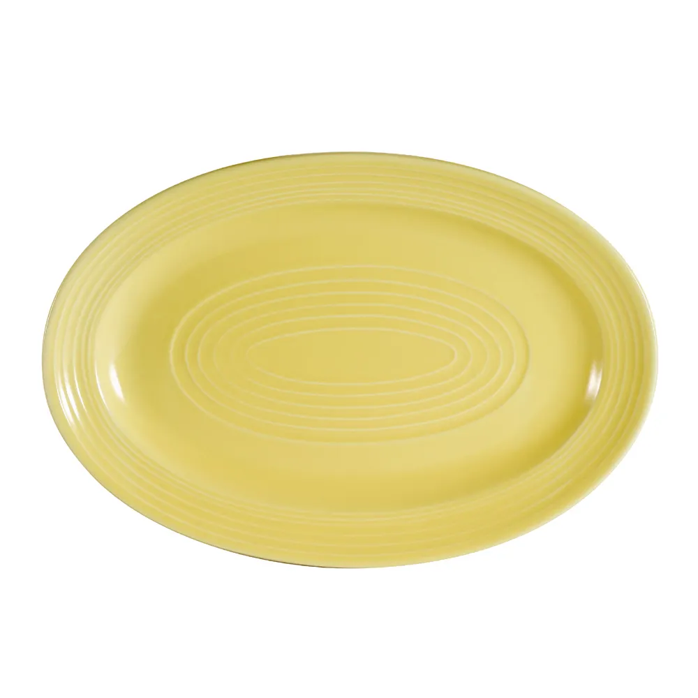 CAC China TG-14-SFL Tango Platter, 13-5/8"L x 9-3/8"W x 1-1/2"H, Sunflower Porcelain Rim - Dozen