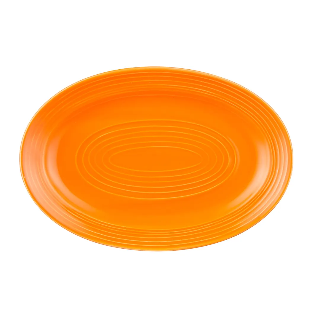 CAC China TG-14-TNG Platter, 13-5/8" x 9-3/8" x 1-1/2", Oval Embossed, Tangerine Porcelain - Dozen