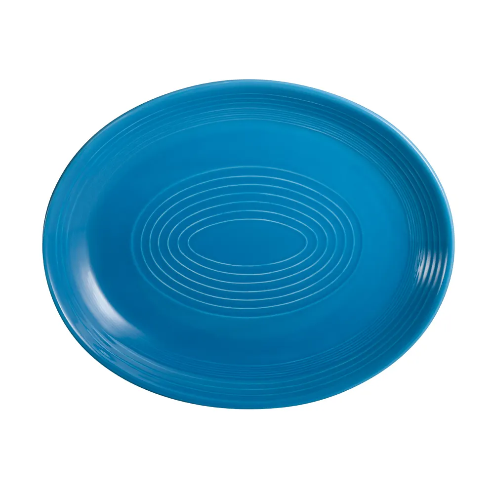 CAC China TG-14C-PCK Tango Platter, 12-3/4"x10-1/4"x1-1/2" Oval, Peacock Porcelain, Safe - Dozen