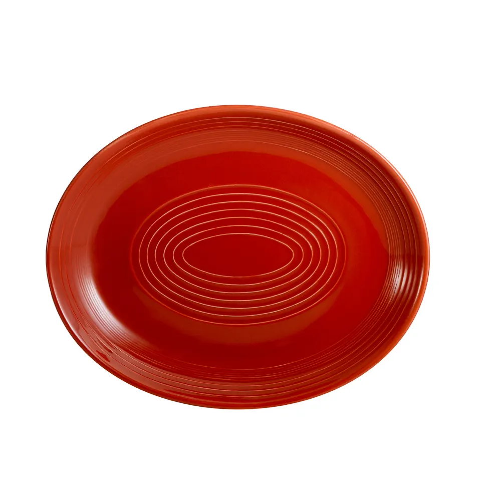 CACChina TG-14C-R Tango Platter 12-3/4" L x 10-1/4" W x 1-1/2" H Coupe Rim Porcelain Red - Dozen