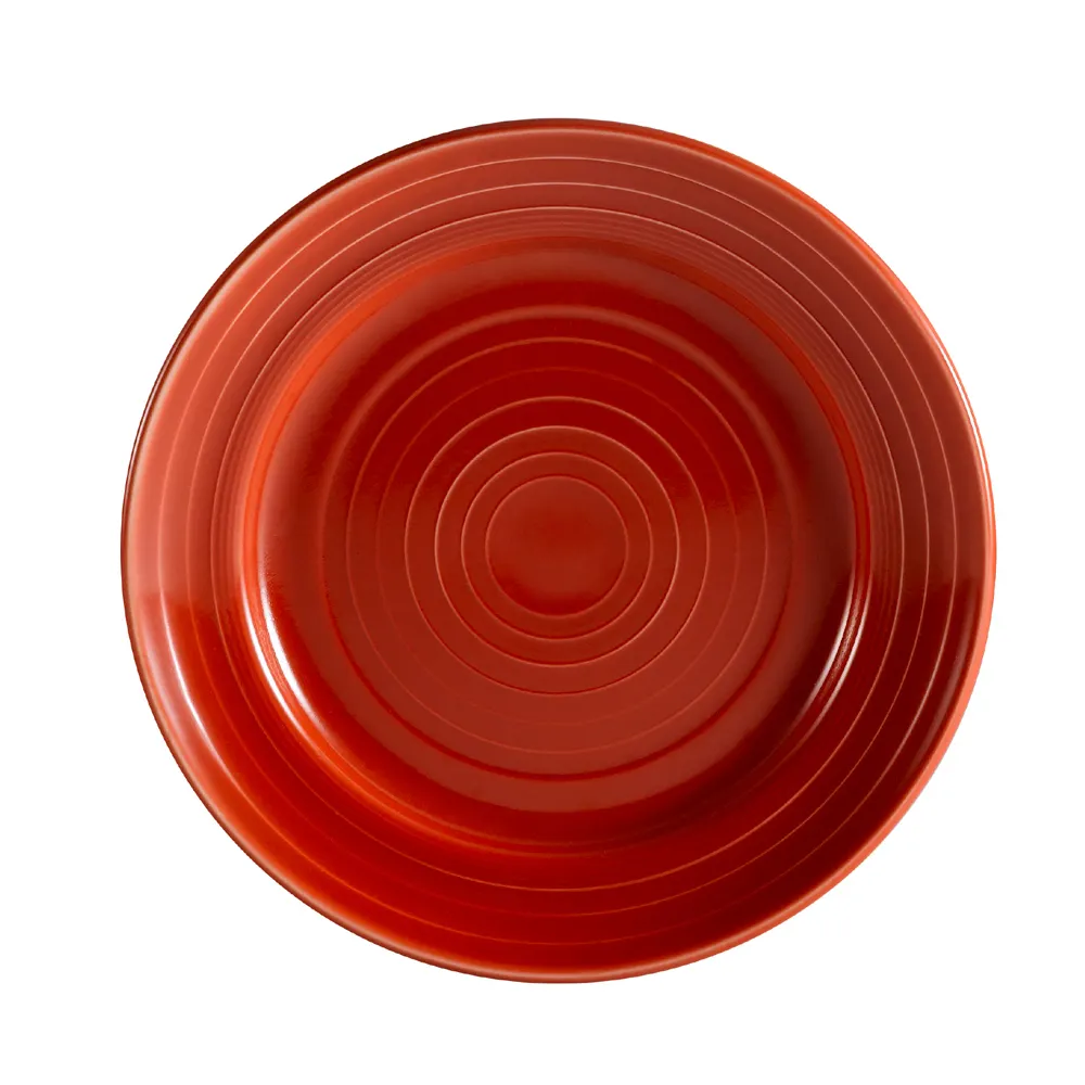 CAC China TG-8-R Tango Plate – 9" Dia. x 1-1/8" H, Round, Embossed Rim, Porcelain, Red – 1 Dozen