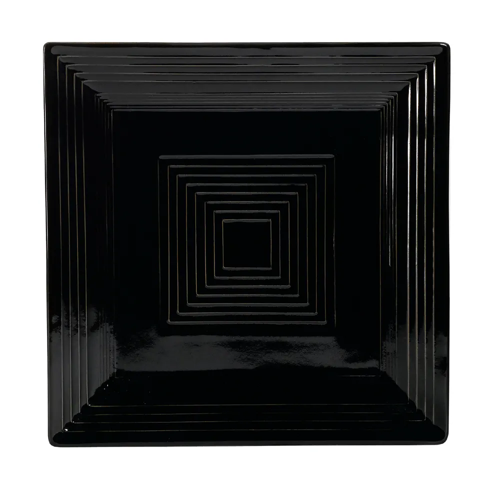 CAC China TG-SQ16-BLK - Porcelain Plate, 10" x 10" x 1" Black Square Embossed Rim, Safe - Dozen