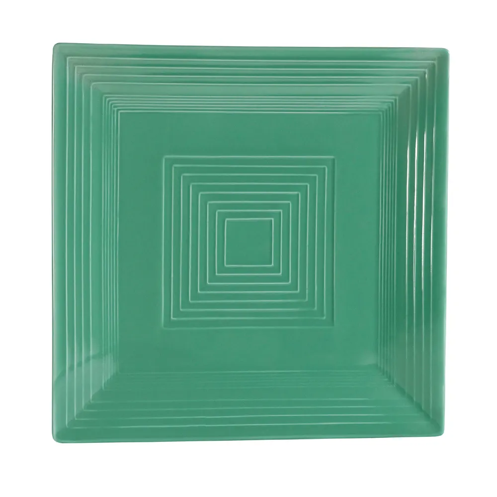 CACChina TG-SQ16-G - Square Plate 10" L x 10" W x 1" H, Embossed, Green Porcelain, Safe - Dozen