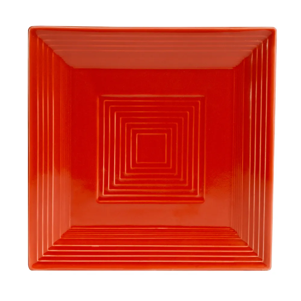 CAC China TG-SQ16-R Tango Plate, 10" x 10" x 1" Square Porcelain Red Embossed Rim - Dozen