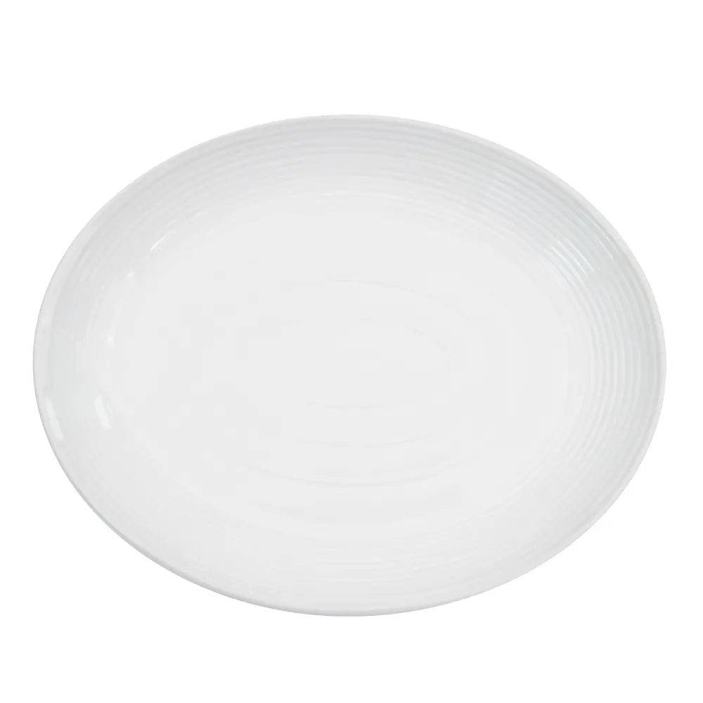 CAC China TGO-13C Platter, 11-1/2" L x 9-1/4" W x 1-1/2" H, Coupe Rim, Porcelain, Safe - Dozen